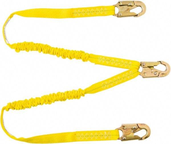 PRO-SAFE - 6' Long, 350 Lb Capacity, 2 Leg Locking Snap Hook Harness Shock Absorbing Lanyard - Polyester Webbing, Locking Snap Hook Anchorage Connection - Exact Industrial Supply