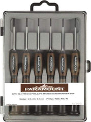 Paramount - 6 Piece Phillips & Slotted Screwdriver Set - Bit Sizes: Philips #000 to #0 - Exact Industrial Supply