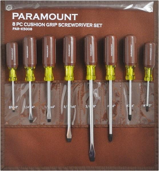 Paramount - 8 Piece Phillips & Slotted Screwdriver Set - Bit Sizes: Philips #1 to #3 - Exact Industrial Supply