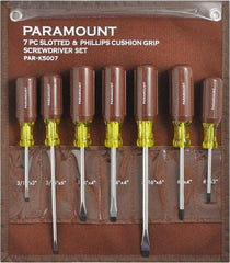 Paramount - 7 Piece Phillips & Slotted Screwdriver Set - Bit Sizes: Philips #0 to #4 - Exact Industrial Supply