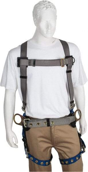 PRO-SAFE - 350 Lb Capacity, Size XXL, Full Body Construction Safety Harness - Polyester, Side D-Ring, Tongue Buckle Leg Strap, Pass-Thru Chest Strap, Gray/Blue - Exact Industrial Supply