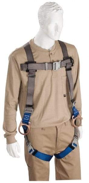 PRO-SAFE - 350 Lb Capacity, Size XL, Full Body Padded Quick Connect Safety Harness - Polyester, Quick Connect Leg Strap, Quick Connect Chest Strap, Black/Blue - Exact Industrial Supply