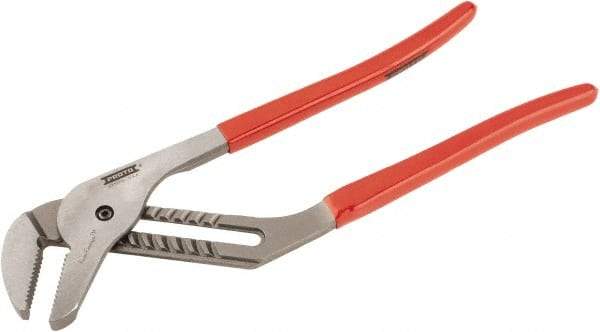 Proto - 16" OAL, 4-13/64" Max Capacity, 1-15/16" Jaw Length x 33/64" Jaw Width, 11 Position Gooseneck Tongue & Groove Pliers - Serrated Straight Jaws, Standard Head, Vinyl Handles - Exact Industrial Supply