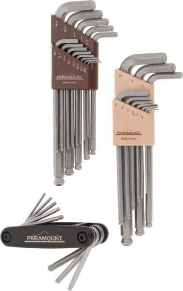 Paramount - 30 Piece L-Wrench/Fold-Up Combo Hex Key Set - Hex Range 0.05 to 3/8", Steel - Exact Industrial Supply