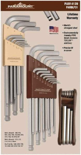 Paramount - 31 Piece L-Wrench/Fold-Up Combo Hex Key Set - Hex Range 0.05 to 3/8", Steel - Exact Industrial Supply