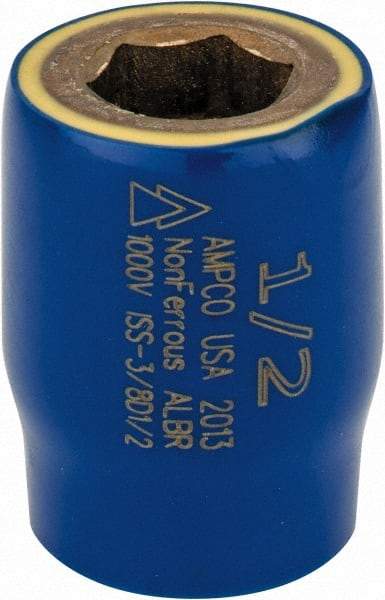 Ampco - 1/2", 3/8" Drive, Standard Hand Socket - 6 Points, 1-1/2" OAL, Aluminum Bronze - Exact Industrial Supply