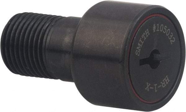 Accurate Bushing - 1/2" Roller Diam x 3/8" Width, 1/4" Stud Diam x 5/8" Length, Sealed Heavy Stud Cam Follower - Carbon Steel, 1/4" Thread Length, 1/4-28 Thread, 1" OAL, 970 Lb Dynamic Cap - Exact Industrial Supply