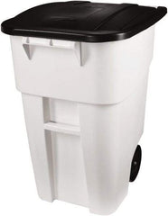 Rubbermaid - 50 Gal White Square Trash Can - Polyethylene, 36-1/2" High x 28-1/2" Long x 23.38" Wide - Exact Industrial Supply