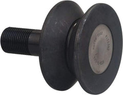 Accurate Bushing - 7-1/2" Roller Diam x 3" Width, 2-1/2" Stud Diam x 5-1/2" Length, V Guide Roller - Carbon Steel, 3-1/4" Thread Length, 2-1/2-12 Thread, 8-1/2" OAL, 35,800 Lb Dynamic Cap, 62,000 Lb Static Cap - Exact Industrial Supply