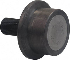 Accurate Bushing - 4-1/2" Roller Diam x 2" Width, 1-1/4" Stud Diam x 2-3/4" Length, Flanged Load Roller - Carbon Steel, 1-3/4" Thread Length, 1-1/4-12 Thread, 4-3/4" OAL, 14,300 Lb Dynamic Cap, 16,000 Lb Static Cap - Exact Industrial Supply