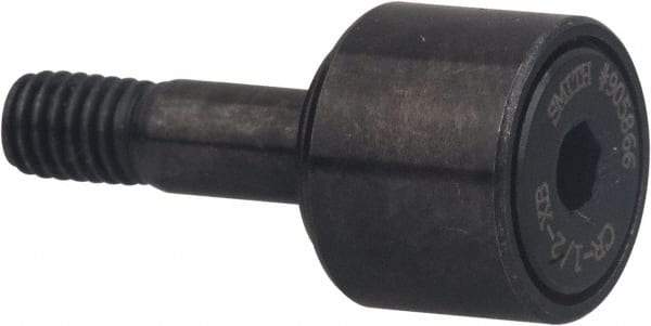 Accurate Bushing - 5/8" Roller Diam x 7/16" Width, 1/4" Stud Diam x 3/4" Length, Stud Cam Follower with Hex - Carbon Steel, 5/16" Thread Length, 1/4-28 Thread, 1-3/16" OAL, 1,320 Lb Dynamic Cap - Exact Industrial Supply