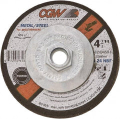 Camel Grinding Wheels - 24 Grit, 9" Wheel Diam, 1/4" Wheel Thickness, 7/8" Arbor Hole, Type 27 Depressed Center Wheel - Coarse Grade, Aluminum Oxide, Resinoid Bond, 6,650 Max RPM - Exact Industrial Supply