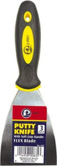 Premier Paint Roller - 3" Wide Spring Blade Steel Putty Knife - Stiff, Soft Grip Plastic Handle, 8.343" OAL - Exact Industrial Supply