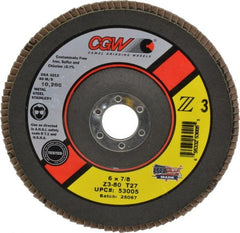 CGW Abrasives - 6" 80 Grit 7/8" Center Hole Type 27 Zirconia Alumina Flap Disc - Exact Industrial Supply