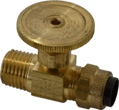 Parker - 3/8 x 1/4" Pipe, Inline Needle Valve - Poly-Tite x MNPTF Ends, Brass Valve, 150 Max psi - Exact Industrial Supply