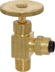 Parker - 1/4 x 1/8" Pipe, Angled Needle Valve - Poly-Tite x MNPTF Ends, Brass Valve, 150 Max psi - Exact Industrial Supply