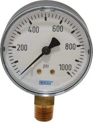 Wika - 2-1/2" Dial, 1/4 Thread, 0-1,000 Scale Range, Pressure Gauge - Lower Connection Mount, Accurate to 3-2-3% of Scale - Exact Industrial Supply