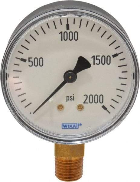 Wika - 2-1/2" Dial, 1/4 Thread, 0-2,000 Scale Range, Pressure Gauge - Lower Connection Mount, Accurate to 3-2-3% of Scale - Exact Industrial Supply