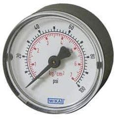 Wika - 1-1/2" Dial, 1/8 Thread, 0-100 Scale Range, Pressure Gauge - U-Clamp Panel Mount, Center Back Connection Mount, Accurate to 3-2-3% of Scale - Exact Industrial Supply