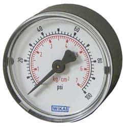Wika - 1-1/2" Dial, 1/8 Thread, 0-200 Scale Range, Pressure Gauge - U-Clamp Panel Mount, Center Back Connection Mount, Accurate to 3-2-3% of Scale - Exact Industrial Supply