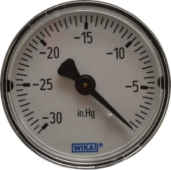 Wika - 2" Dial, 1/4 Thread, 30-0 Scale Range, Pressure Gauge - Center Back Connection Mount, Accurate to 3-2-3% of Scale - Exact Industrial Supply