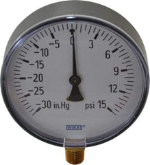 Wika - 4" Dial, 1/4 Thread, 30-0-15 Scale Range, Pressure Gauge - Lower Connection Mount, Accurate to 3-2-3% of Scale - Exact Industrial Supply