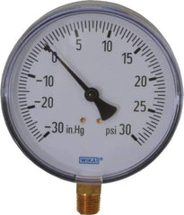 Wika - 4" Dial, 1/4 Thread, 30-0-30 Scale Range, Pressure Gauge - Lower Connection Mount, Accurate to 3-2-3% of Scale - Exact Industrial Supply