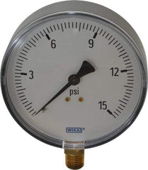 Wika - 4" Dial, 1/4 Thread, 0-15 Scale Range, Pressure Gauge - Lower Connection Mount, Accurate to 3-2-3% of Scale - Exact Industrial Supply