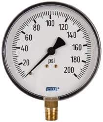 Wika - 4" Dial, 1/4 Thread, 0-200 Scale Range, Pressure Gauge - Lower Connection Mount, Accurate to 3-2-3% of Scale - Exact Industrial Supply