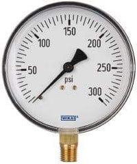 Wika - 4" Dial, 1/4 Thread, 0-300 Scale Range, Pressure Gauge - Lower Connection Mount, Accurate to 3-2-3% of Scale - Exact Industrial Supply