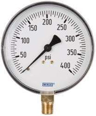 Wika - 4" Dial, 1/4 Thread, 0-400 Scale Range, Pressure Gauge - Lower Connection Mount, Accurate to 3-2-3% of Scale - Exact Industrial Supply