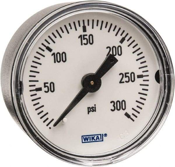 Wika - 1-1/2" Dial, 1/8 Thread, 0-300 Scale Range, Pressure Gauge - Center Back Connection Mount, Accurate to 3-2-3% of Scale - Exact Industrial Supply