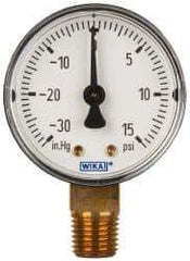 Wika - 2" Dial, 1/4 Thread, 30-0-15 Scale Range, Pressure Gauge - Lower Connection Mount, Accurate to 3-2-3% of Scale - Exact Industrial Supply