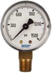 Wika - 2" Dial, 1/4 Thread, 0-1,500 Scale Range, Pressure Gauge - Lower Connection Mount, Accurate to 3-2-3% of Scale - Exact Industrial Supply