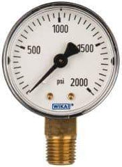 Wika - 2" Dial, 1/4 Thread, 0-2,000 Scale Range, Pressure Gauge - Lower Connection Mount, Accurate to 3-2-3% of Scale - Exact Industrial Supply