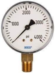 Wika - 2-1/2" Dial, 1/4 Thread, 0-4,000 Scale Range, Pressure Gauge - Lower Connection Mount, Accurate to 3-2-3% of Scale - Exact Industrial Supply