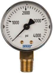 Wika - 2" Dial, 1/4 Thread, 0-4,000 Scale Range, Pressure Gauge - Lower Connection Mount, Accurate to 3-2-3% of Scale - Exact Industrial Supply