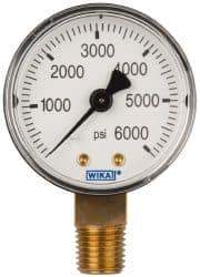 Wika - 2" Dial, 1/4 Thread, 0-6,000 Scale Range, Pressure Gauge - Lower Connection Mount, Accurate to 3-2-3% of Scale - Exact Industrial Supply