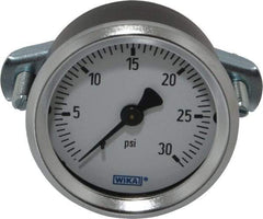 Wika - 2" Dial, 1/4 Thread, 0-30 Scale Range, Pressure Gauge - U-Clamp Panel Mount, Center Back Connection Mount, Accurate to 3-2-3% of Scale - Exact Industrial Supply