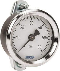 Wika - 2" Dial, 1/4 Thread, 0-60 Scale Range, Pressure Gauge - U-Clamp Panel Mount, Center Back Connection Mount, Accurate to 3-2-3% of Scale - Exact Industrial Supply