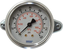 Wika - 2-1/2" Dial, 1/4 Thread, 0-160 Scale Range, Pressure Gauge - U-Clamp Panel Mount, Center Back Connection Mount, Accurate to 3-2-3% of Scale - Exact Industrial Supply