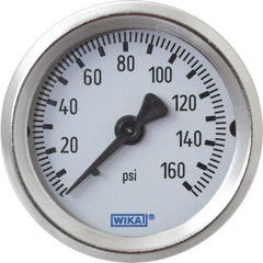 Wika - 2" Dial, 1/4 Thread, 0-160 Scale Range, Pressure Gauge - U-Clamp Panel Mount, Center Back Connection Mount, Accurate to 3-2-3% of Scale - Exact Industrial Supply