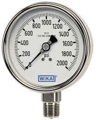 Wika - 2-1/2" Dial, 1/4 Thread, 0-15 Scale Range, Pressure Gauge - Center Back Connection Mount, Accurate to 2-1-2% of Scale - Exact Industrial Supply