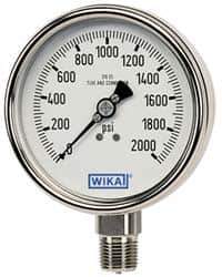 Wika - 2-1/2" Dial, 1/4 Thread, 0-5,000 Scale Range, Pressure Gauge - Center Back Connection Mount, Accurate to 2-1-2% of Scale - Exact Industrial Supply