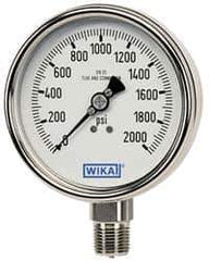 Wika - 4" Dial, 1/4 Thread, 0-100 Scale Range, Pressure Gauge - Lower Back Connection Mount, Accurate to 1% of Scale - Exact Industrial Supply