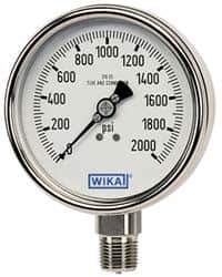 Wika - 4" Dial, 1/4 Thread, 0-15 Scale Range, Pressure Gauge - Lower Connection Mount, Accurate to 1% of Scale - Exact Industrial Supply