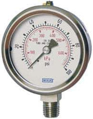 Wika - 2-1/2" Dial, 1/4 Thread, 0-600 Scale Range, Pressure Gauge - Lower Connection Mount, Accurate to 2-1-2% of Scale - Exact Industrial Supply