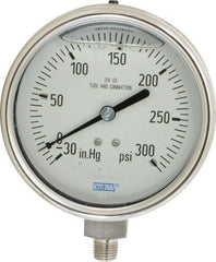 Wika - 4" Dial, 1/4 Thread, 30-0-300 Scale Range, Pressure Gauge - Lower Connection Mount, Accurate to 1% of Scale - Exact Industrial Supply