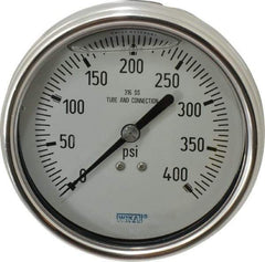 Wika - 4" Dial, 1/4 Thread, 0-400 Scale Range, Pressure Gauge - Lower Back Connection Mount, Accurate to 1% of Scale - Exact Industrial Supply