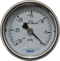 Wika - 2-1/2" Dial, 1/4 Thread, 30-0 Scale Range, Pressure Gauge - Center Back Connection Mount, Accurate to 2-1-2% of Scale - Exact Industrial Supply